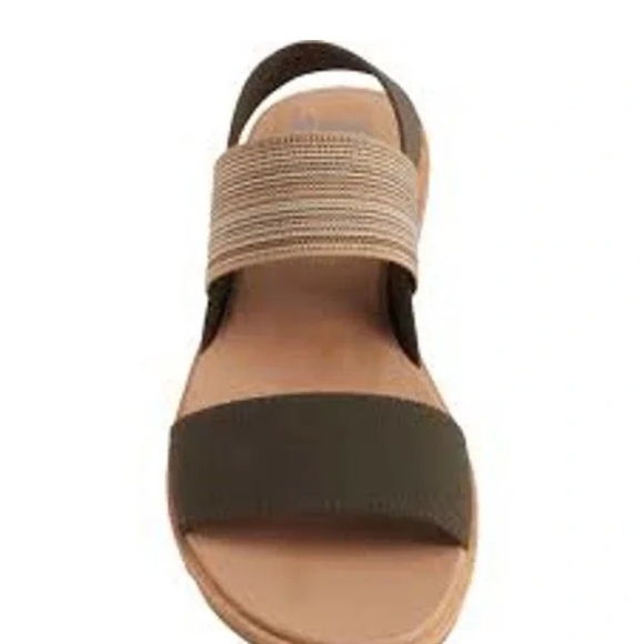 Sorel Ella II Two Strap Sandal Green/Tan Sporty Elastic Strap Flat Sandals NWOB - Picture 5 of 15